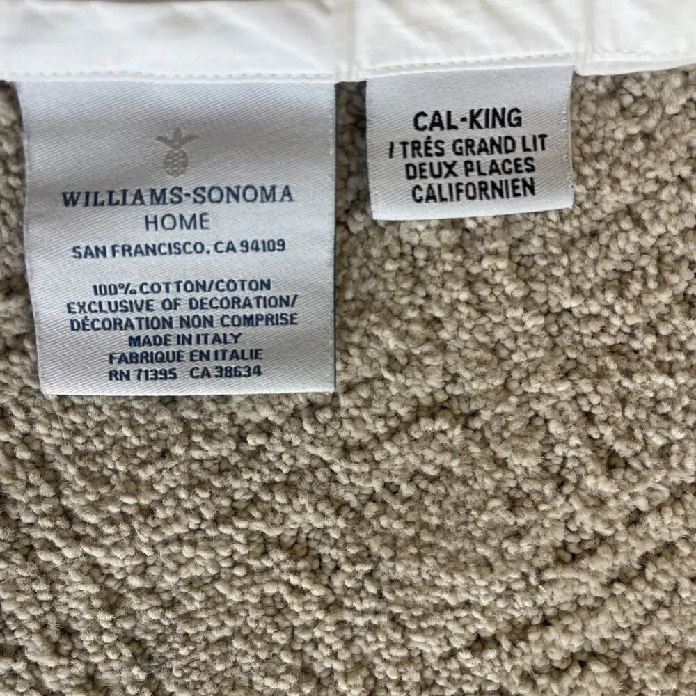 Williams Sonoma Home Italian Cal King Top Sheet White Embroidered Trim Cotton